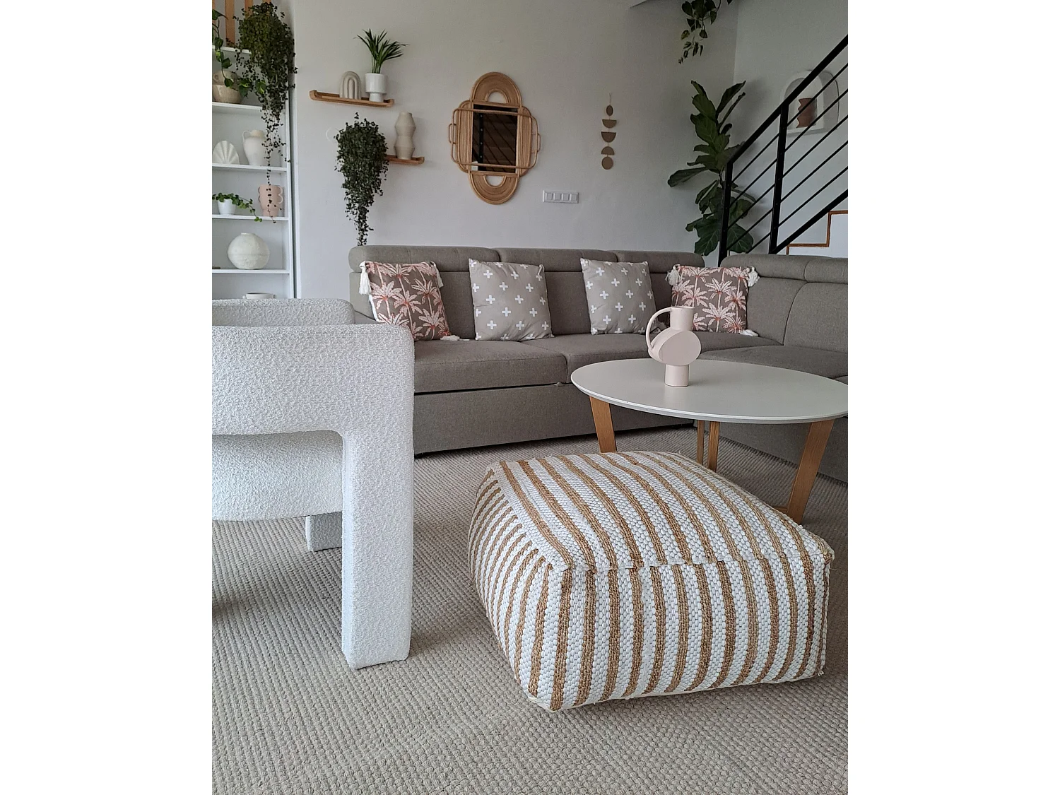 Dekokissen MELOBESIA Baumwolle 45 x 45 cm Beige Pflanzenmuster