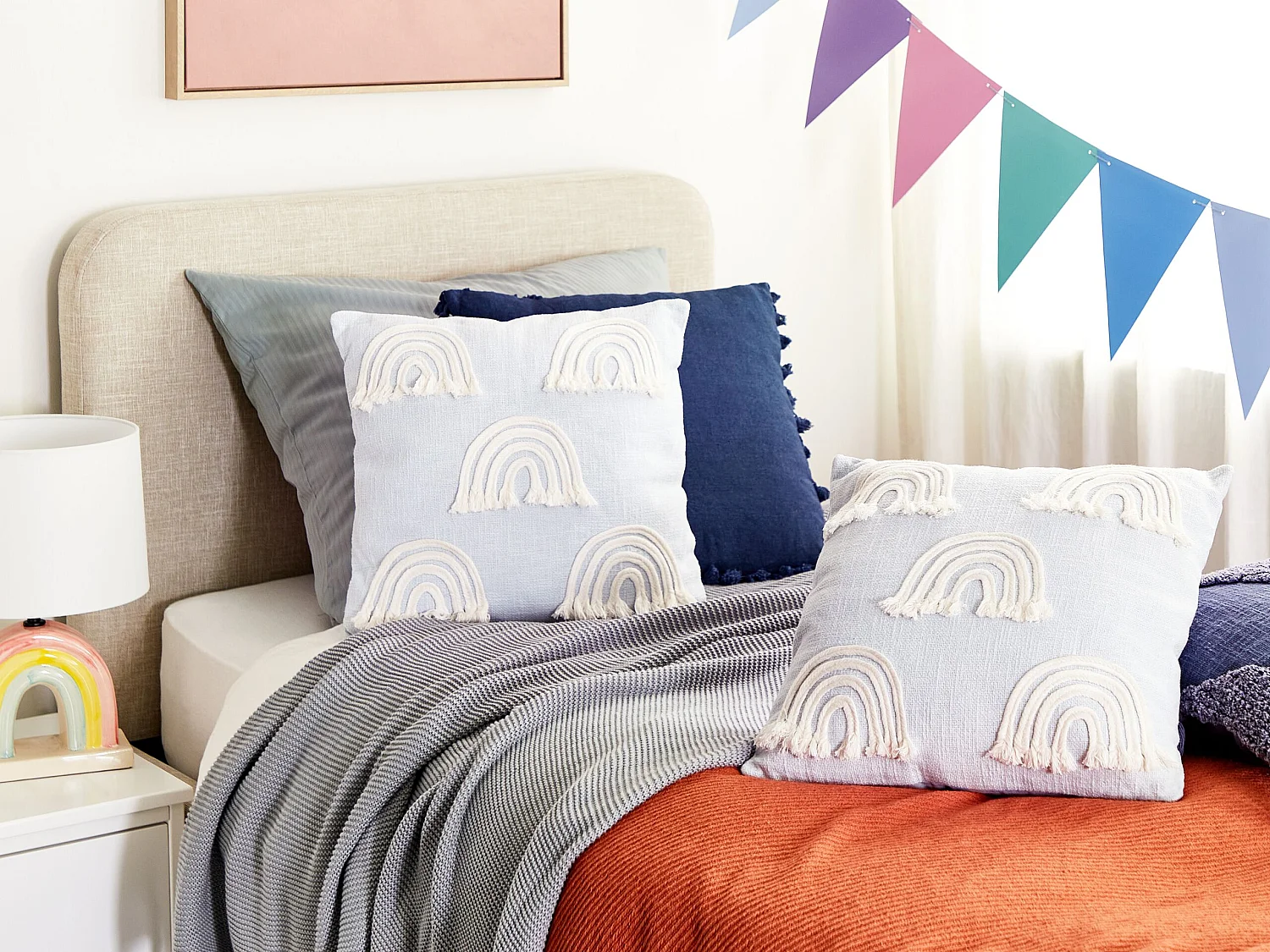 Sierkussen set van 2 geborduurd lichtblauw 45 x 45 cm LEEA