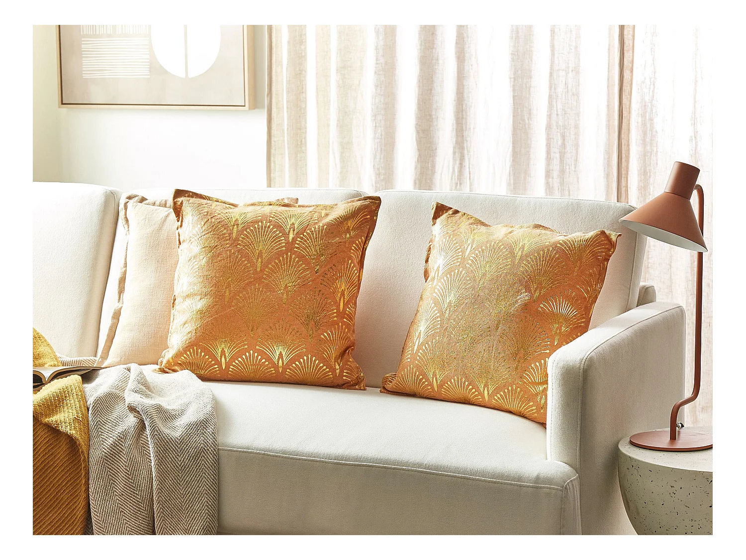 Lot de 2 coussins décoratifs HOYA Coton 45 x 45 cm Orange Motif géométrique