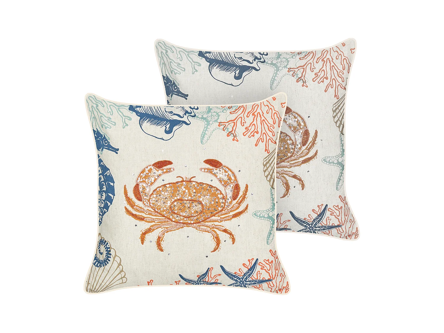 Lot de 2 coussins décoratifs SARGASSUM Lin 45 x 45 cm Beige Motif animal