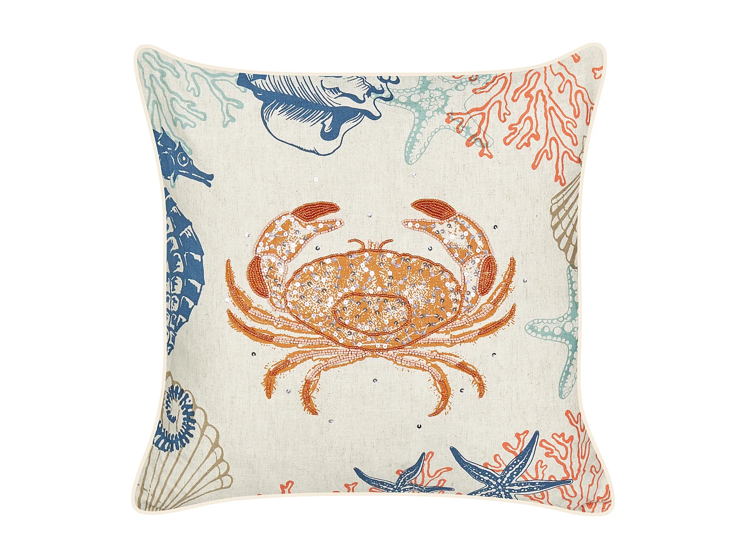 Lot de 2 coussins décoratifs SARGASSUM Lin 45 x 45 cm Beige Motif animal