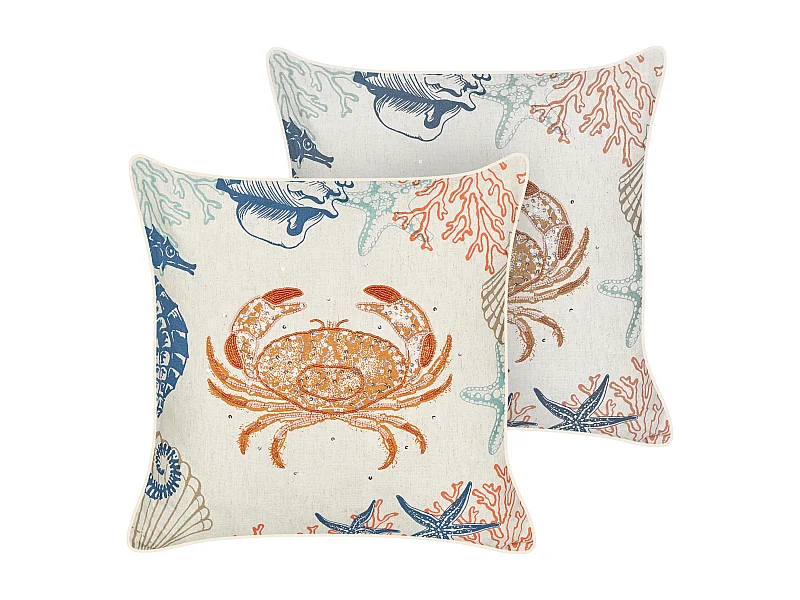 Lot de 2 coussins décoratifs SARGASSUM Lin 45 x 45 cm Beige Motif animal