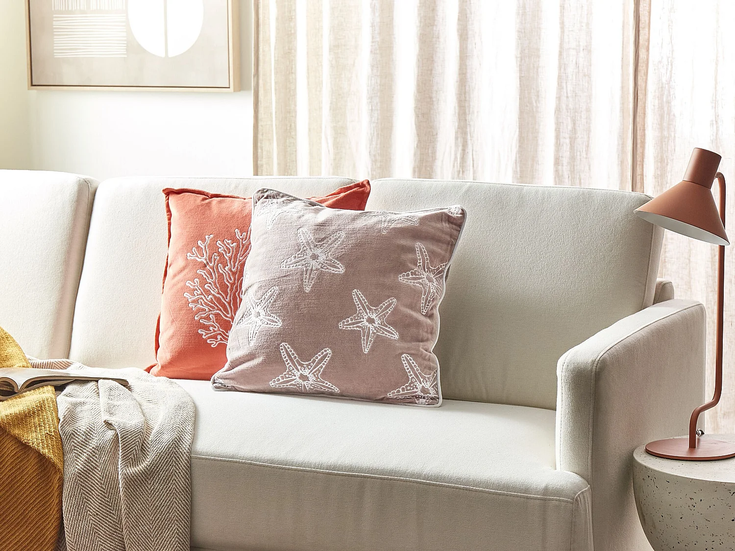 Coussin CERAMIUM Velours 45 x 45 cm Rose pastel Motif floral