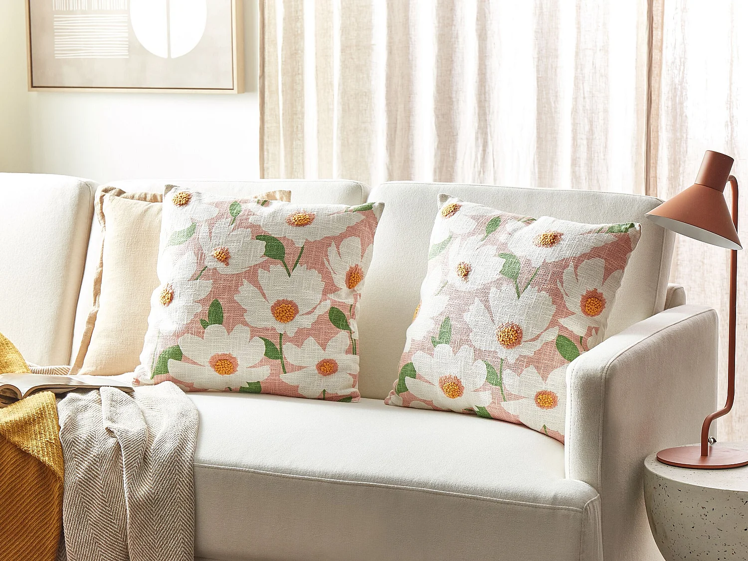Lot de 2 coussins décoratifs JATROPHA Coton 45 x 45 cm Rose Motif floral