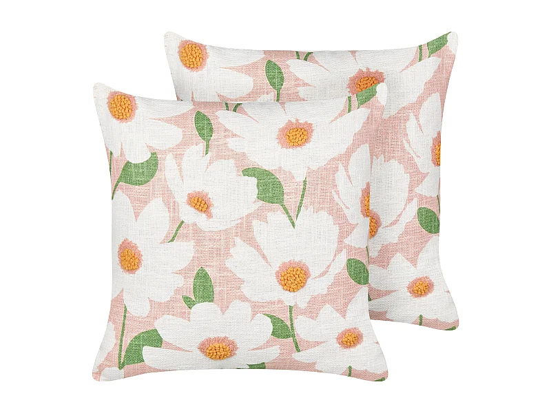 Conjunto de 2 almofadas decorativas JATROPHA Algodão 45 x 45 cm Rosa Padrão floral