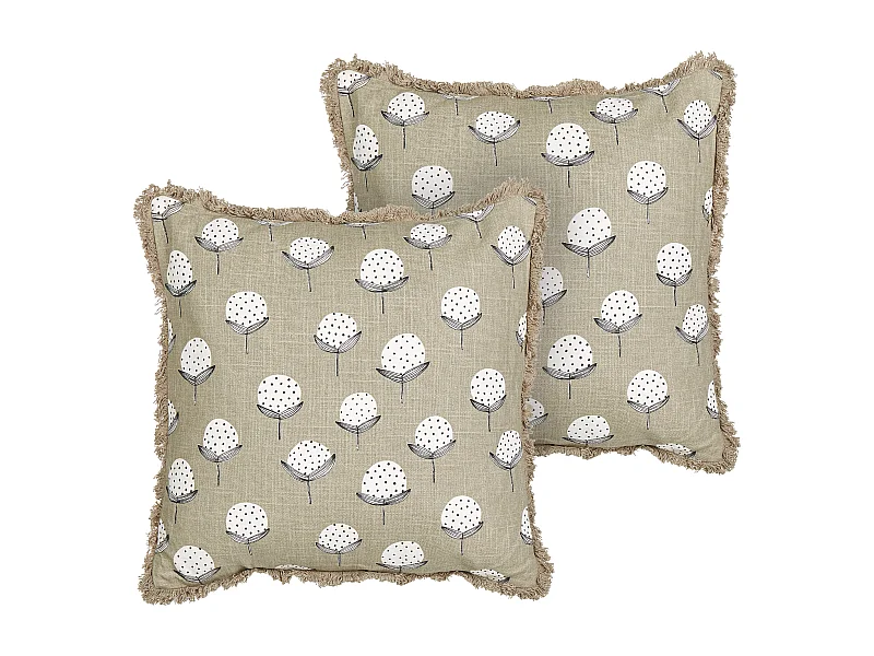 Dekokissen 2er Set Baumwolle beige 45 x 45 cm Blumenmotiv modern Psilotales