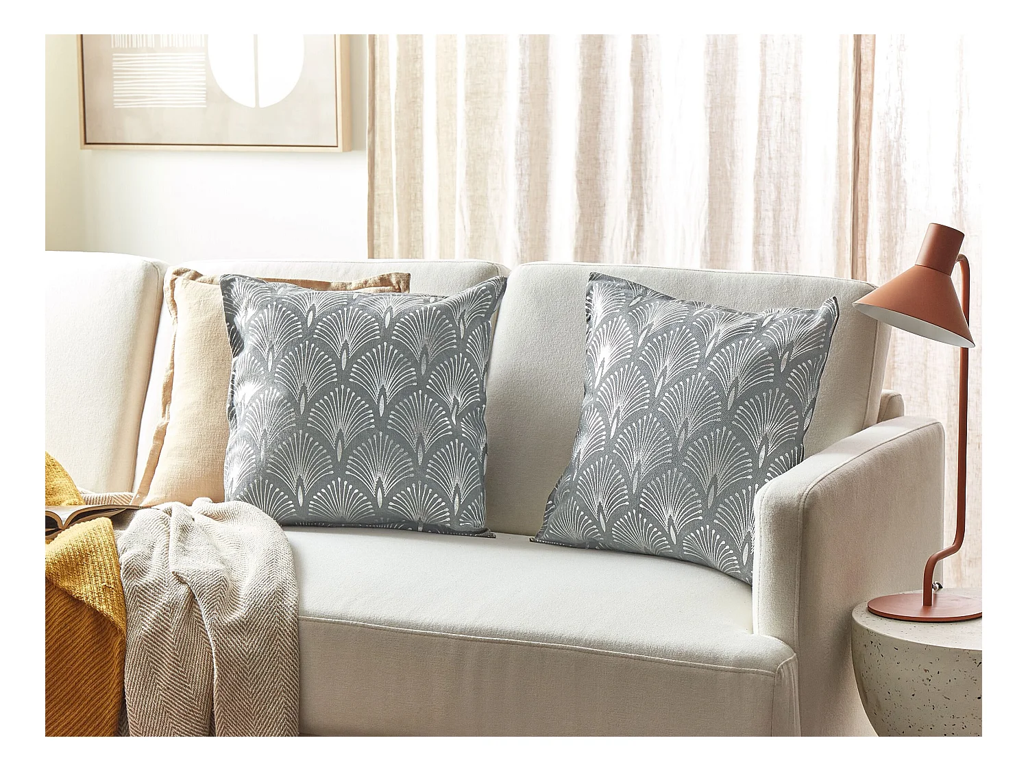 Lot de 2 coussins décoratifs HOYA Coton 45 x 45 cm Gris Motif géométrique