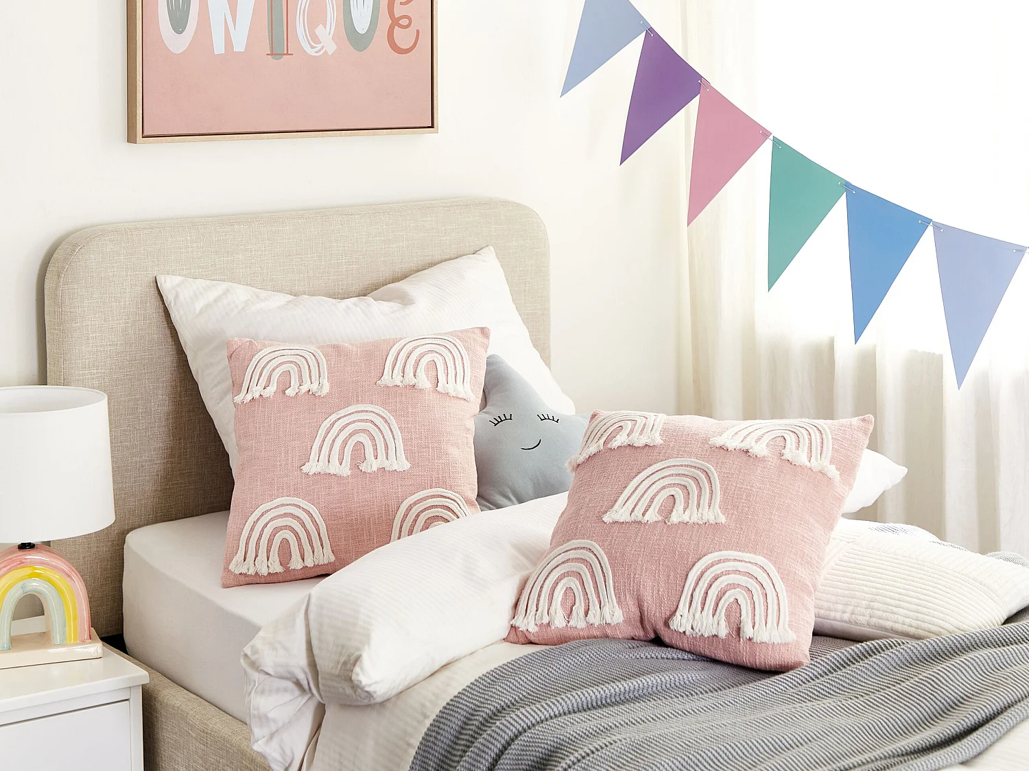 Lot de 2 coussins décoratifs LEEA Coton 45 x 45 cm Rose pastel