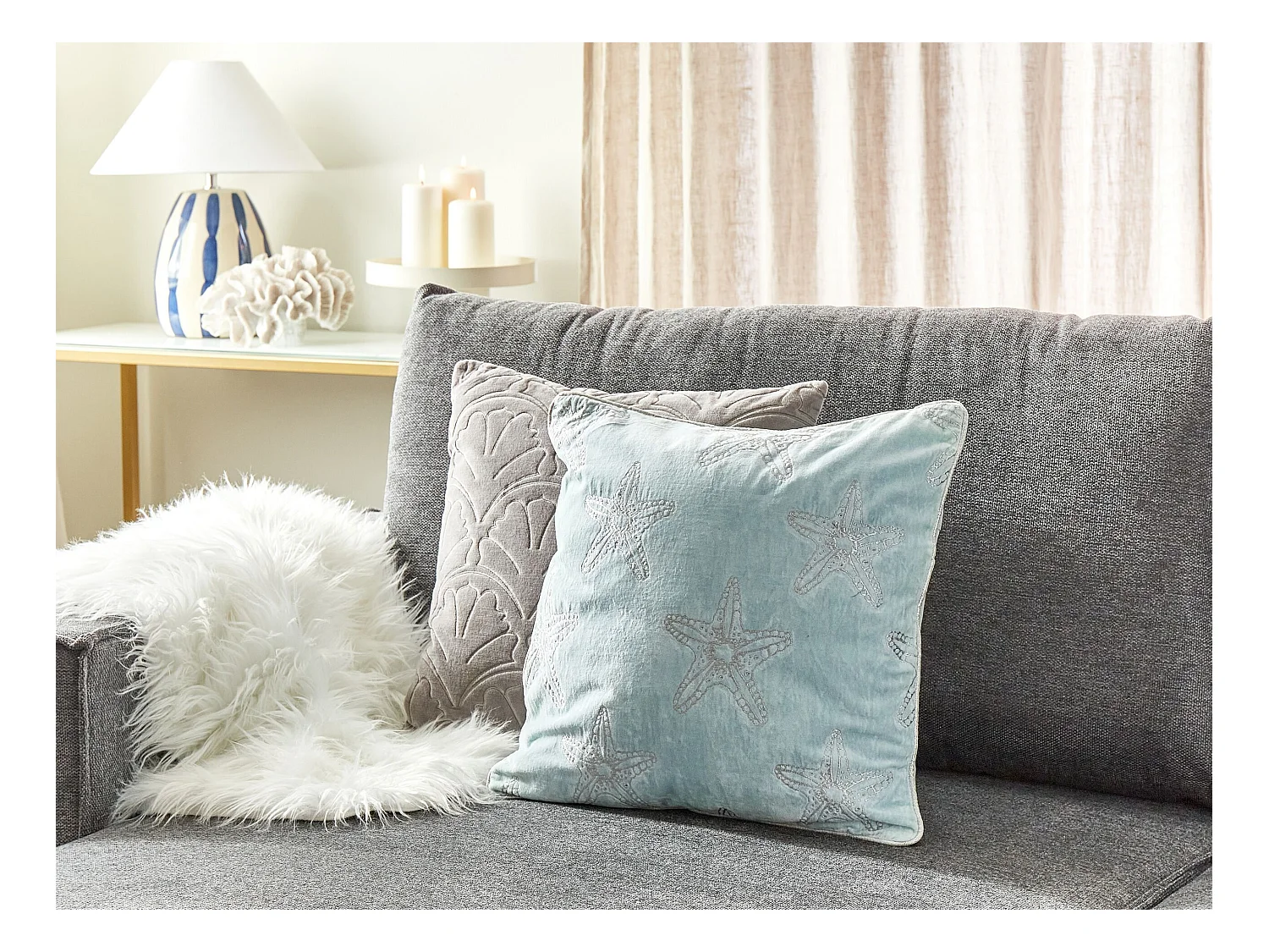 Coussin CERAMIUM Velours 45 x 45 cm Bleu clair Motif floral