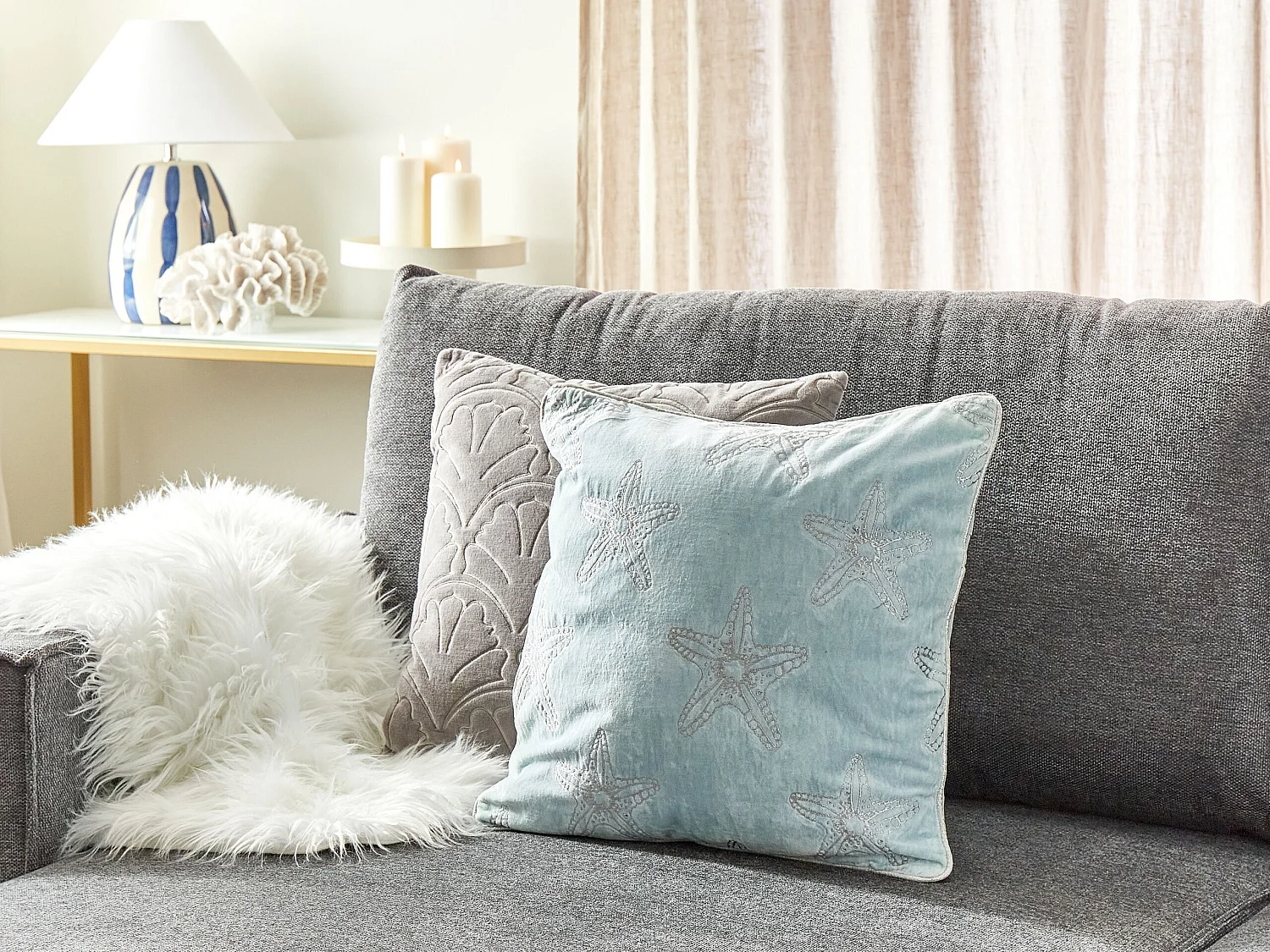 Coussin CERAMIUM Velours 45 x 45 cm Bleu clair Motif floral