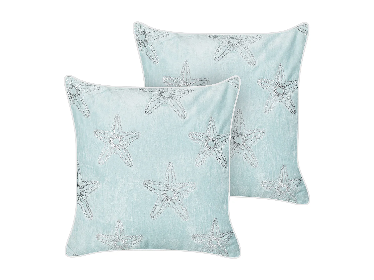 Lot de 2 coussins décoratifs CERAMIUM Velours 45 x 45 cm Bleu clair Motif floral