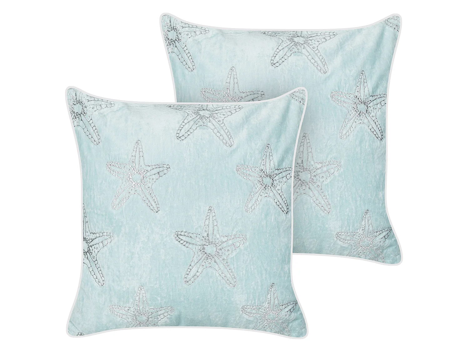 Lot de 2 coussins décoratifs CERAMIUM Velours 45 x 45 cm Bleu clair Motif floral
