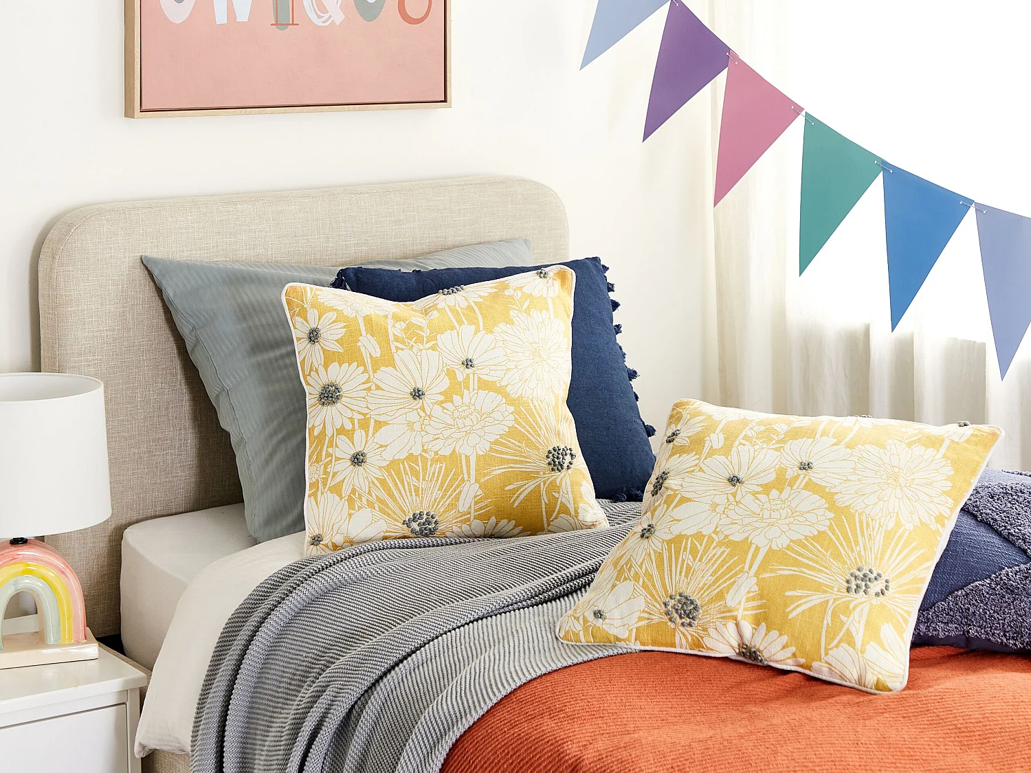 Lot de 2 coussins décoratifs SCIRPUS Coton 45 x 45 cm Jaune Motif floral