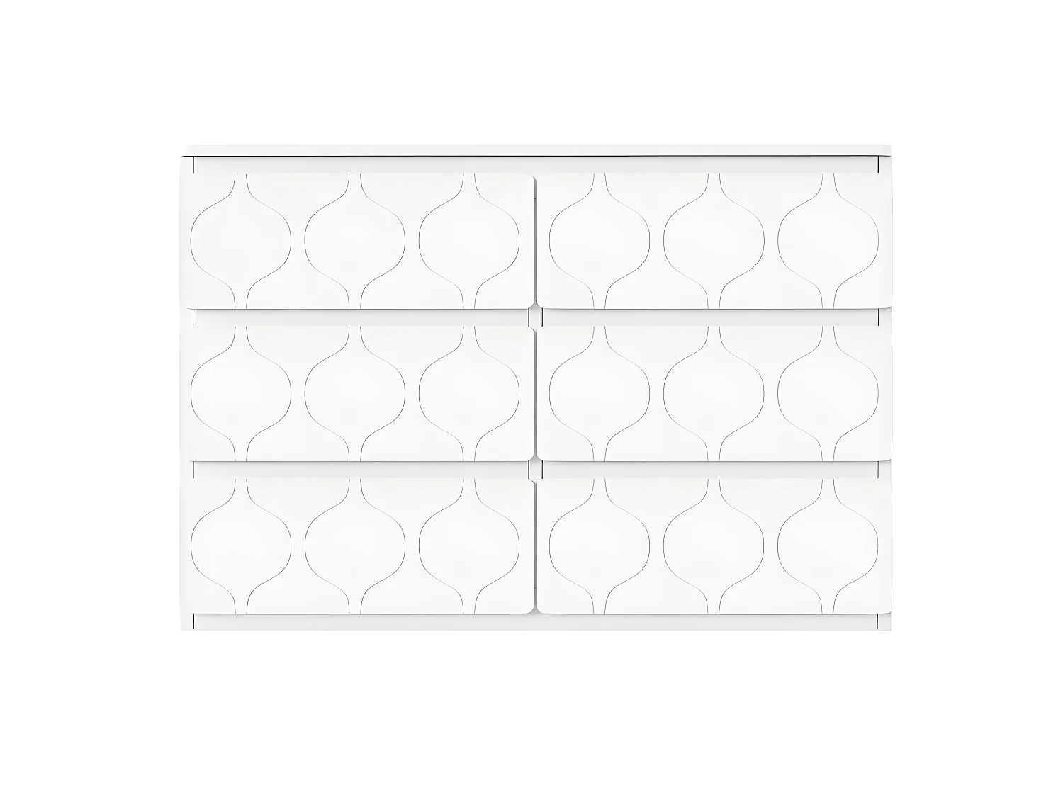 Commode moderne à motif ondulé - avec 6 tiroirs - façades laquées - Blanc