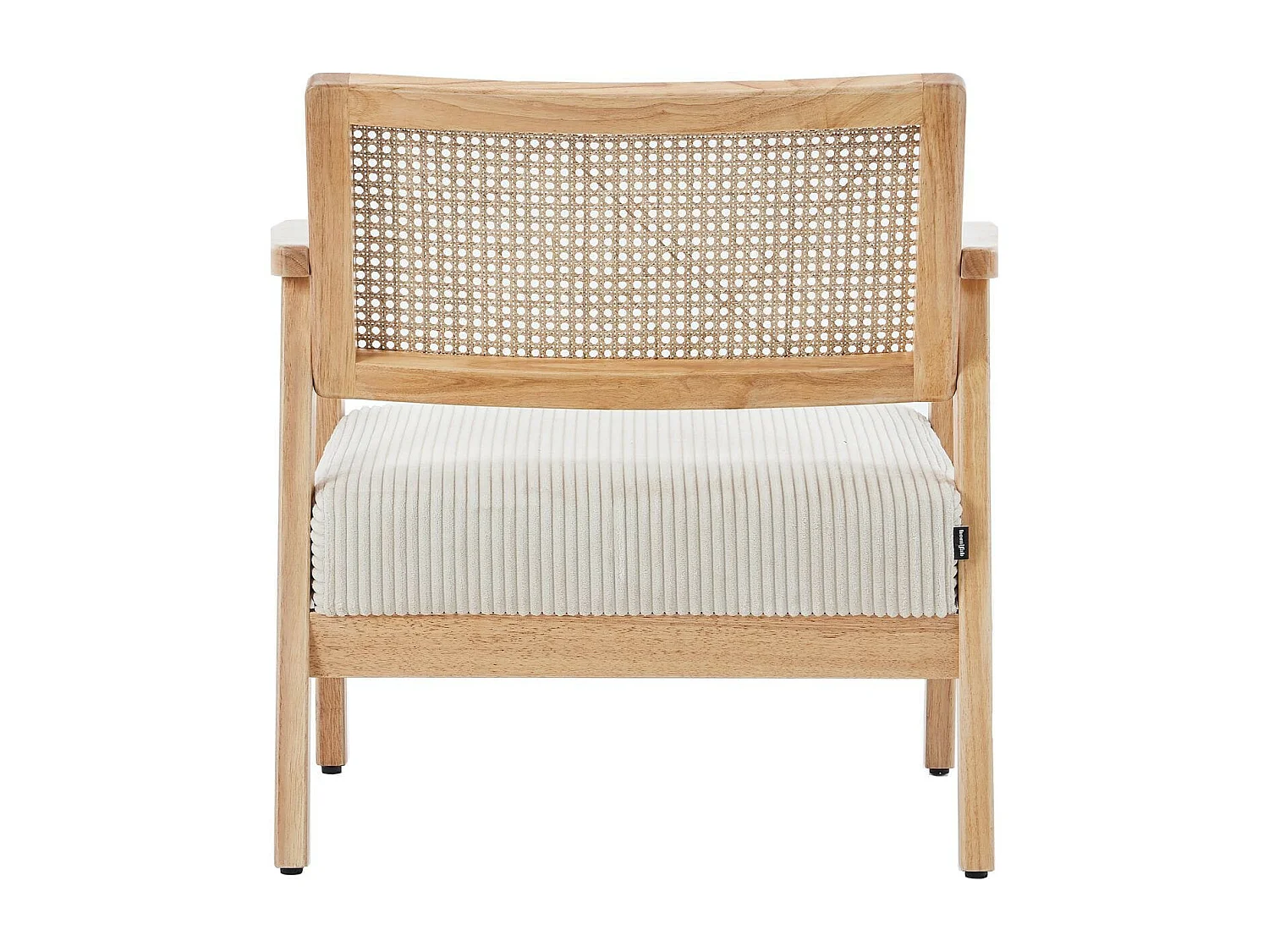 Fauteuil en velours côtelé beige et cannage naturel - Tim