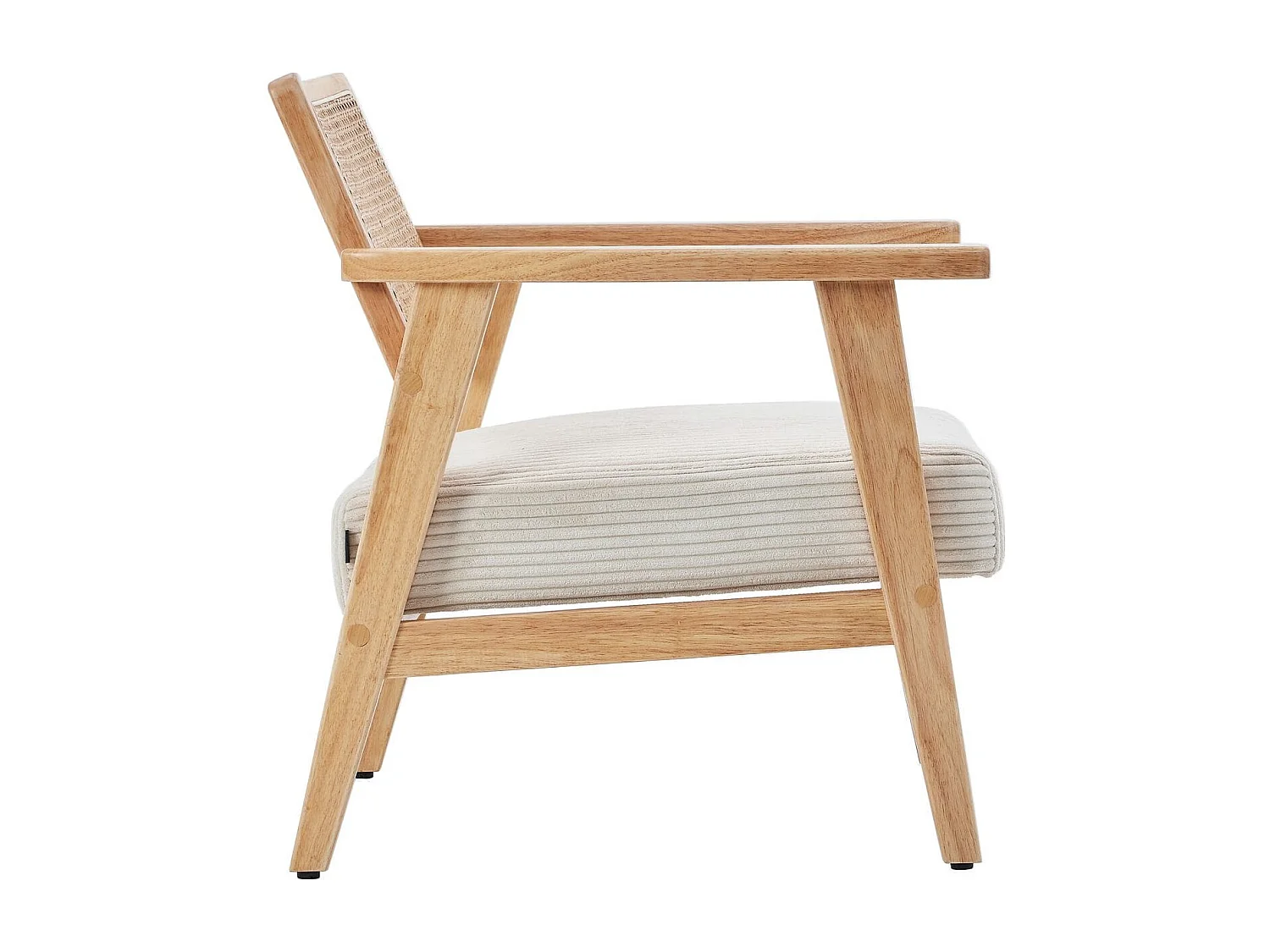 Fauteuil en velours côtelé beige et cannage naturel - Tim