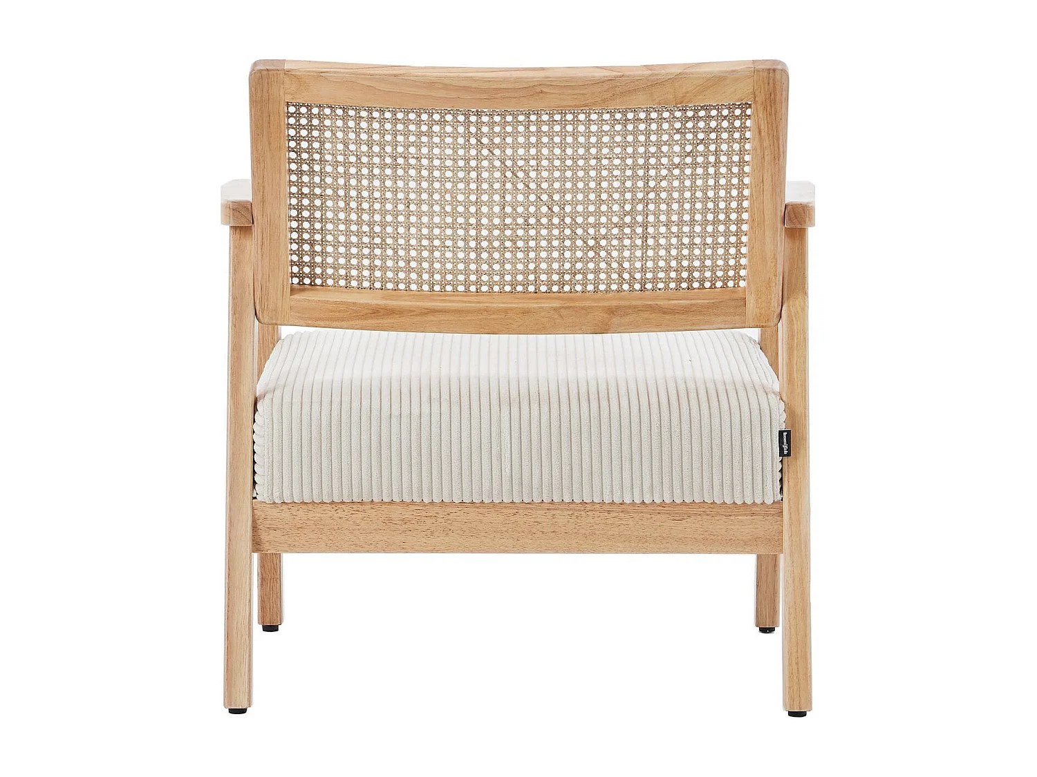 Fauteuil en velours côtelé beige et cannage naturel - Tim