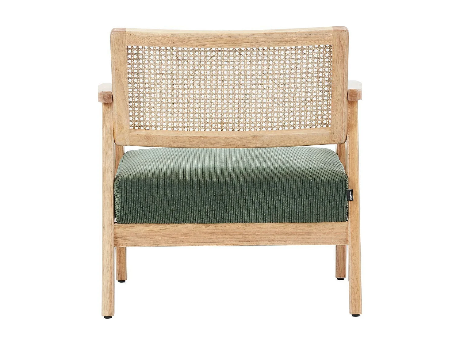 Fauteuil en velours côtelé vert et cannage naturel - Tim