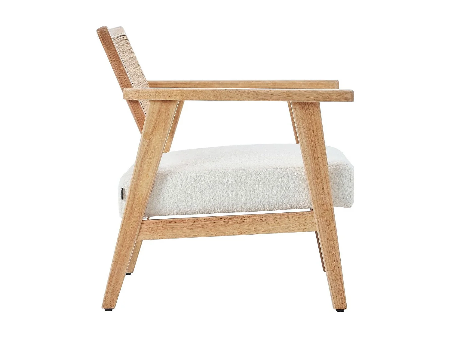 Fauteuil en tissu bouclé écru et cannage naturel - Tim