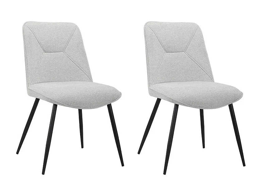 Lot de 2 chaises en tissu gris clair 4 pieds en métal noir - MELANIE