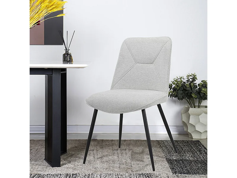 Lot de 2 chaises en tissu gris clair 4 pieds en métal noir - MELANIE