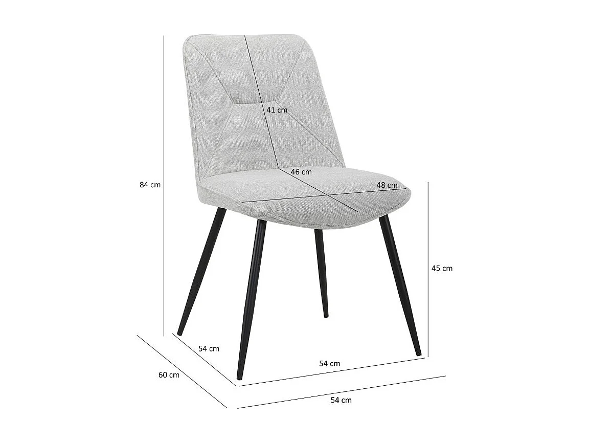 Lot de 2 chaises en tissu gris clair 4 pieds en métal noir - MELANIE