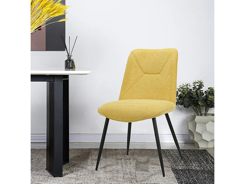 Lot de 2 chaises en tissu jaune et 4 pieds en métal noir - MELANIE