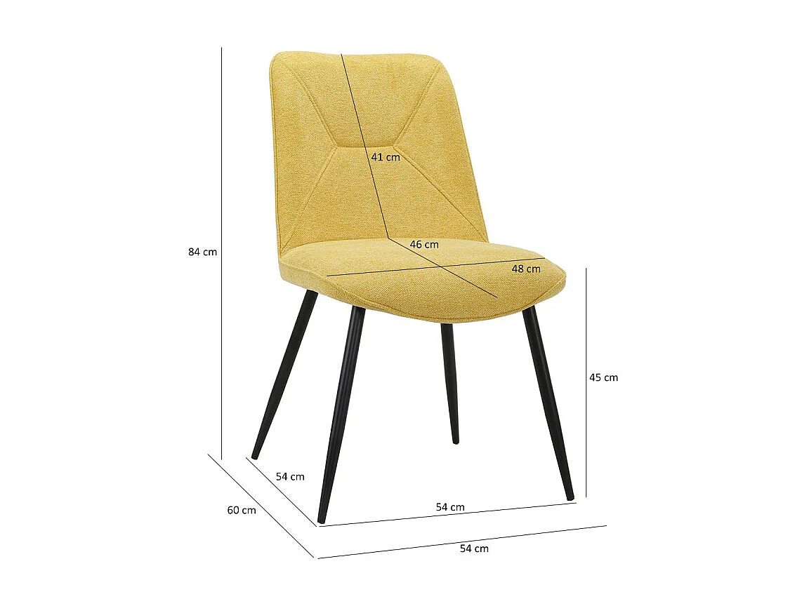 Lot de 2 chaises en tissu jaune et 4 pieds en métal noir - MELANIE