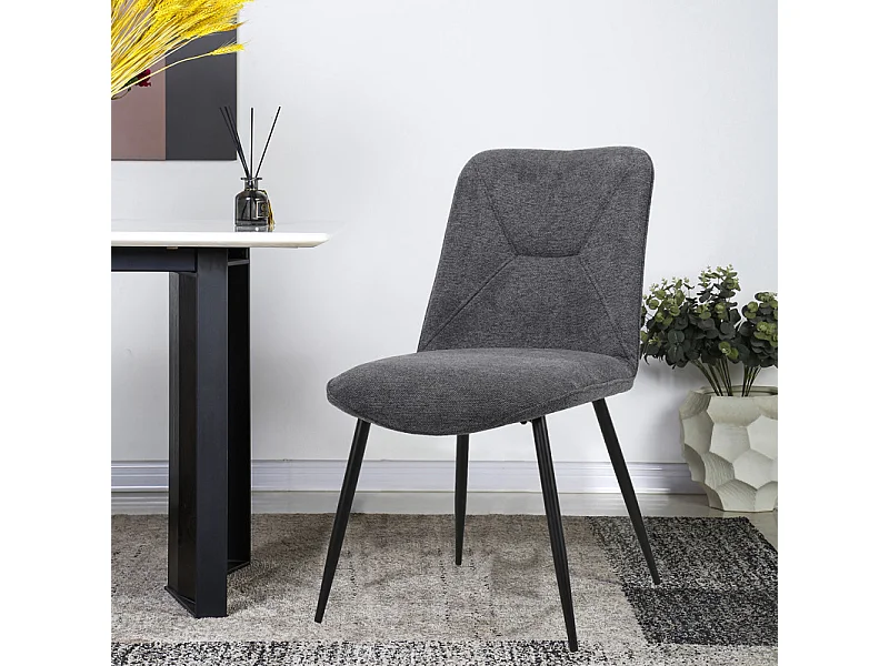 Lot de 2 chaises en tissu gris anthracite 4 pieds métal noir - MELANIE