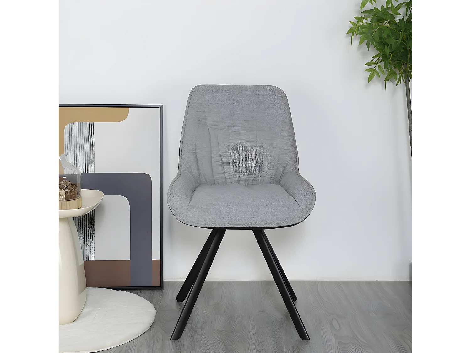 Chaise pivotante 180° tissu gris et microfibre pieds métal - JADEN