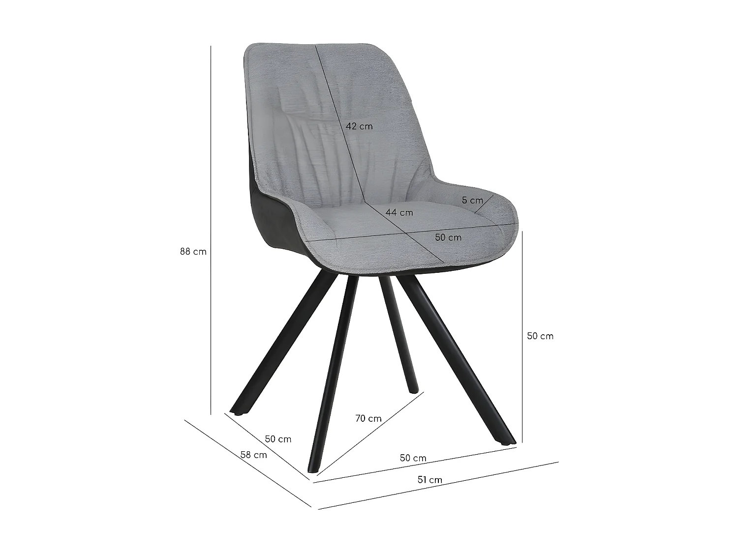 Chaise pivotante 180° tissu gris et microfibre pieds métal - JADEN