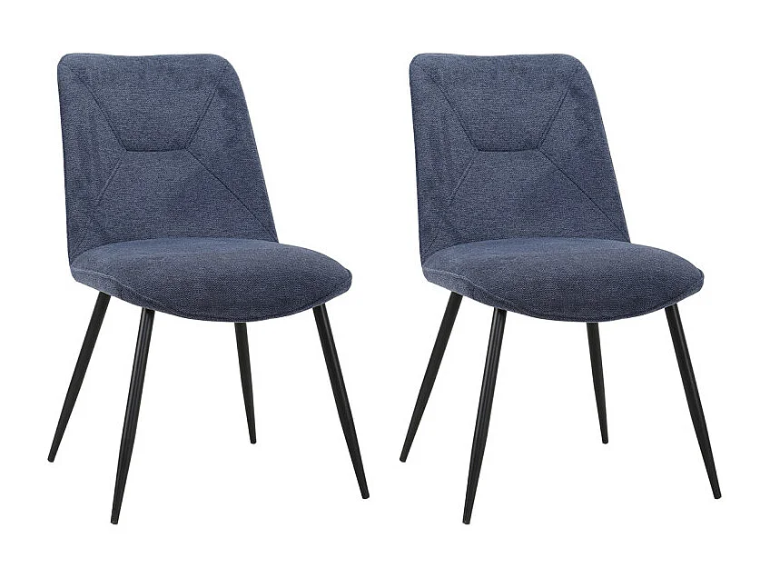 Lot de 2 chaises en tissu bleu foncé 4 pieds en métal noir - MELANIE