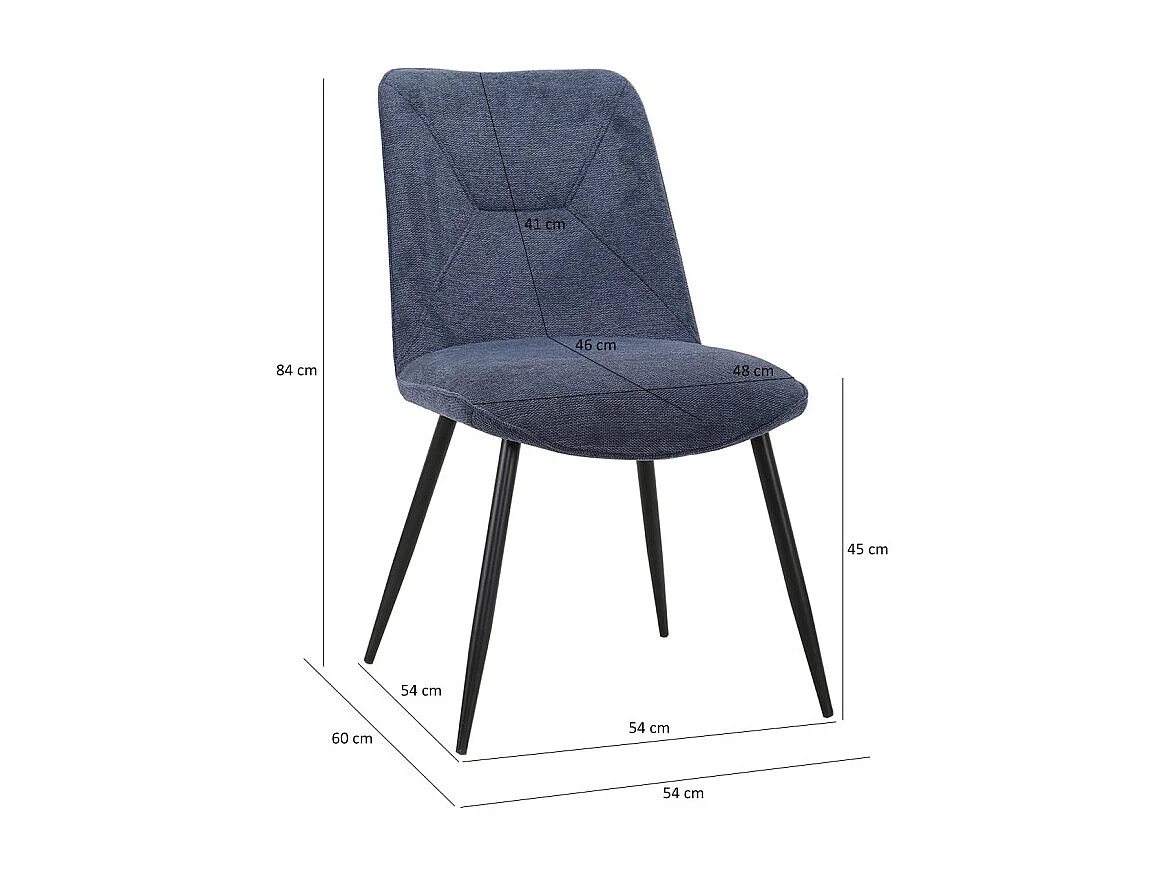 Lot de 2 chaises en tissu bleu foncé 4 pieds en métal noir - MELANIE