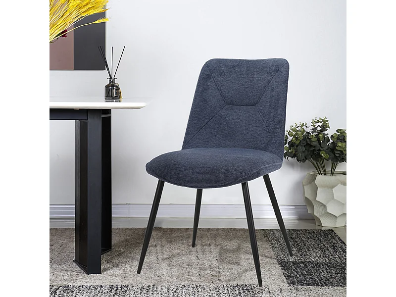 Lot de 2 chaises en tissu bleu foncé 4 pieds en métal noir - MELANIE