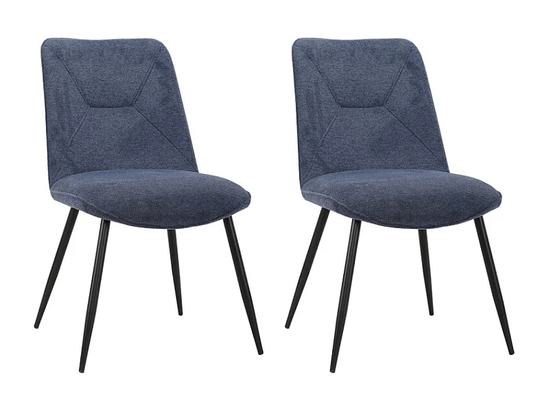 Lot de 2 chaises en tissu bleu foncé 4 pieds en métal noir - MELANIE