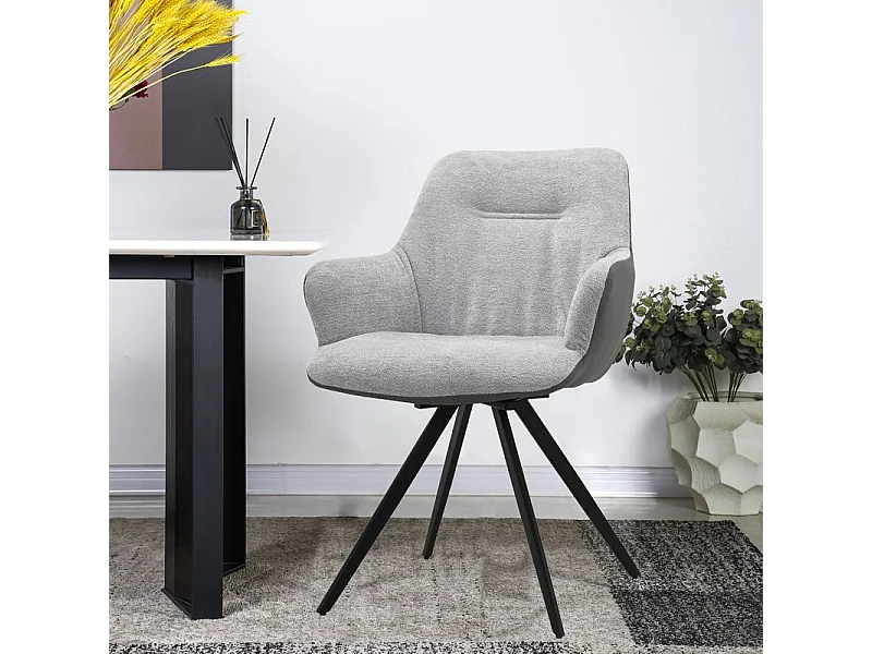 Lot 2 chaises rotatives 180° en tissu gris pied en métal noir - CORINE