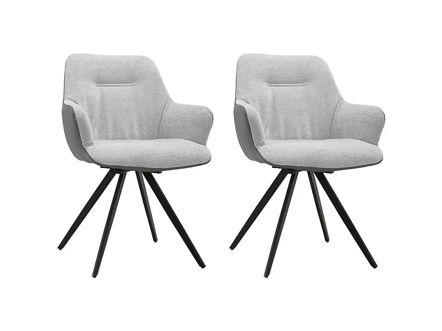 Lot 2 chaises rotatives 180° en tissu gris pied en métal noir - CORINE