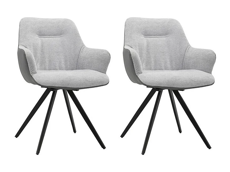 Lot 2 chaises rotatives 180° en tissu gris pied en métal noir - CORINE