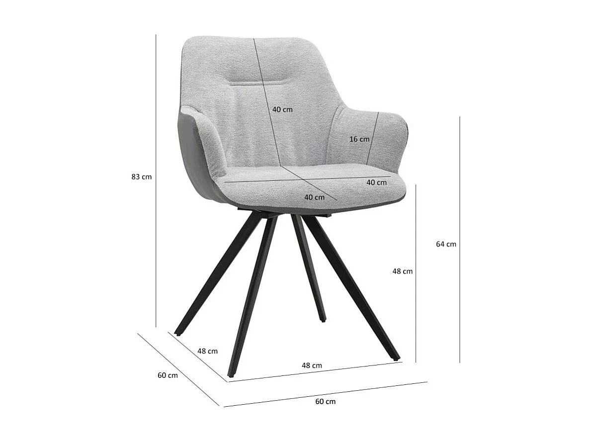 Lot 2 chaises rotatives 180° en tissu gris pied en métal noir - CORINE