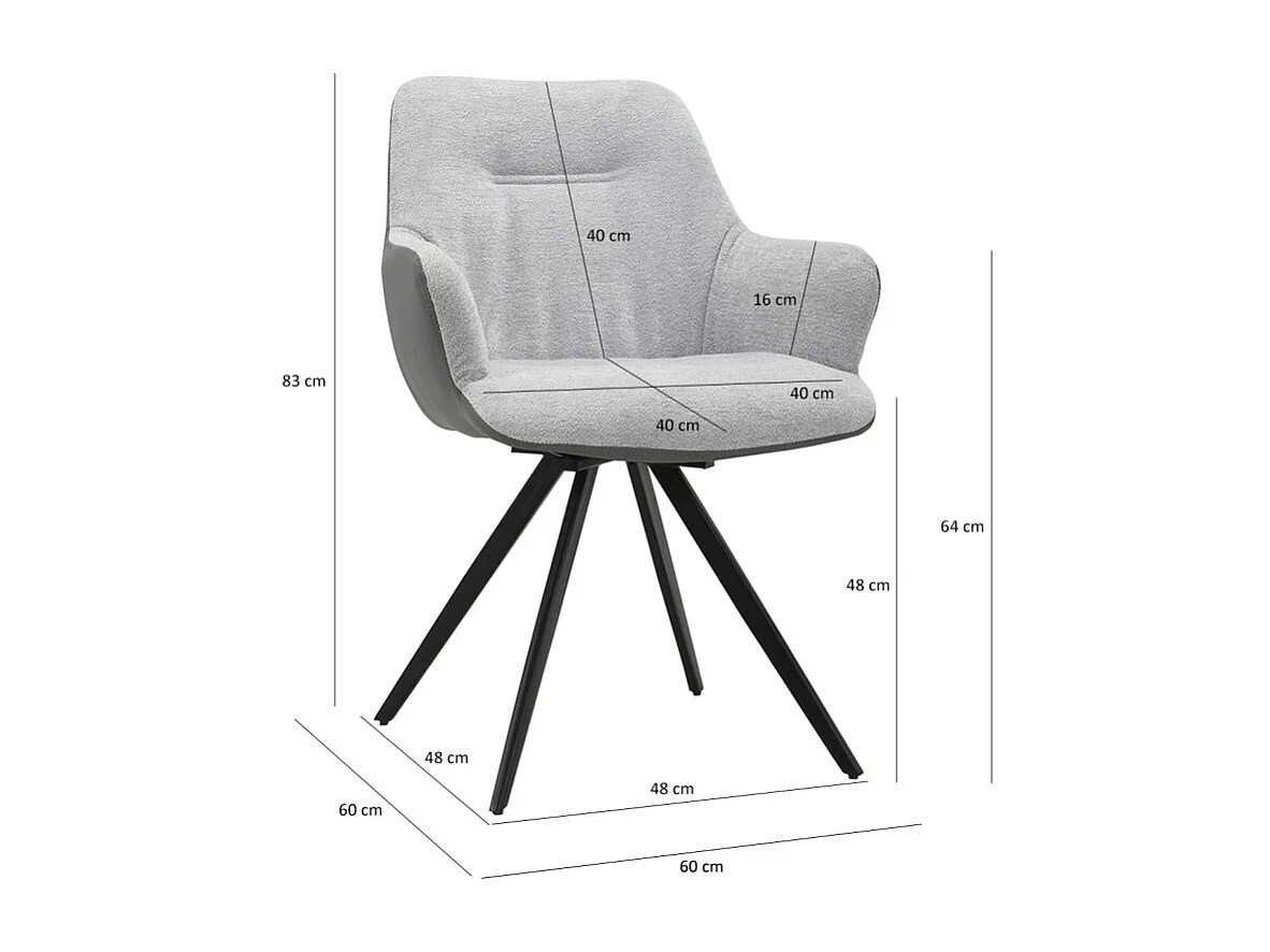 Chaise rotative 180° en tissu gris et pied en métal noir - CORINE