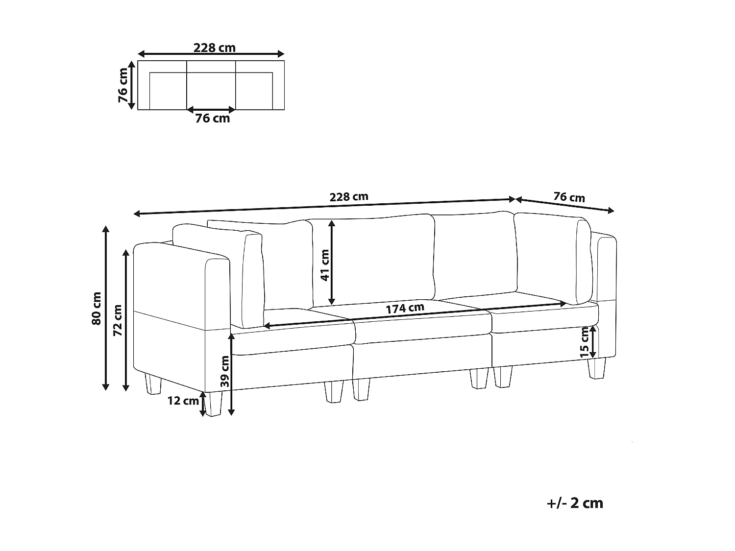 Modulaire bank UNSTAD Stof Donkergrijs 3-zitter
