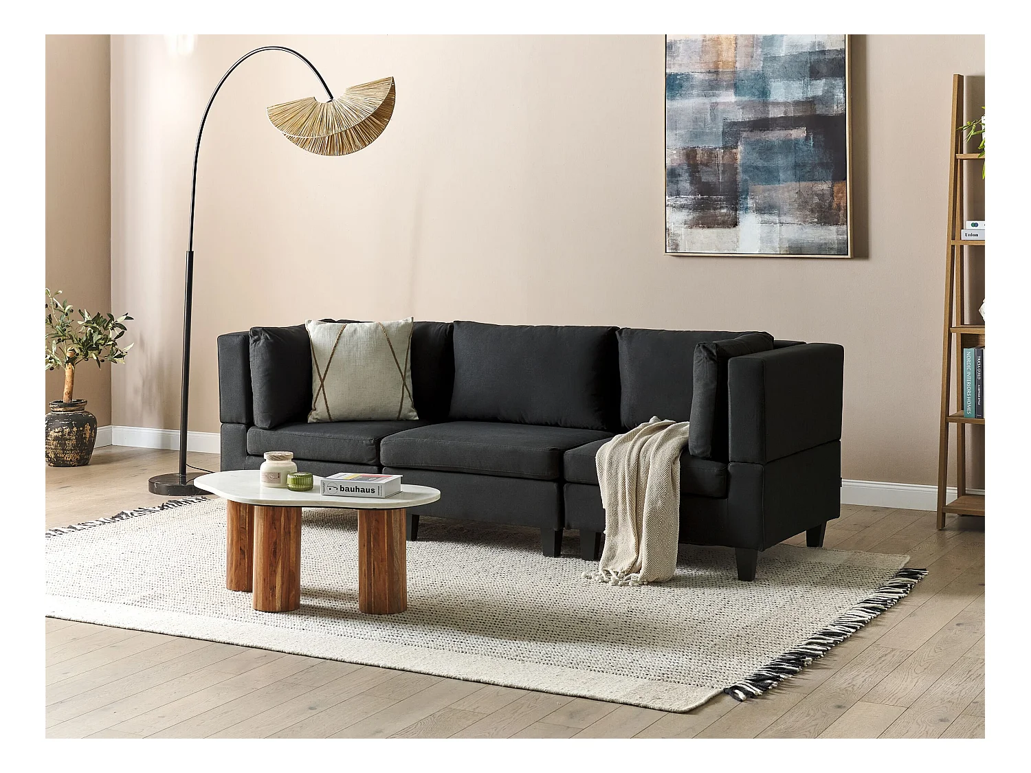 Canapé modulable 3 places UNSTAD Tissu Noir