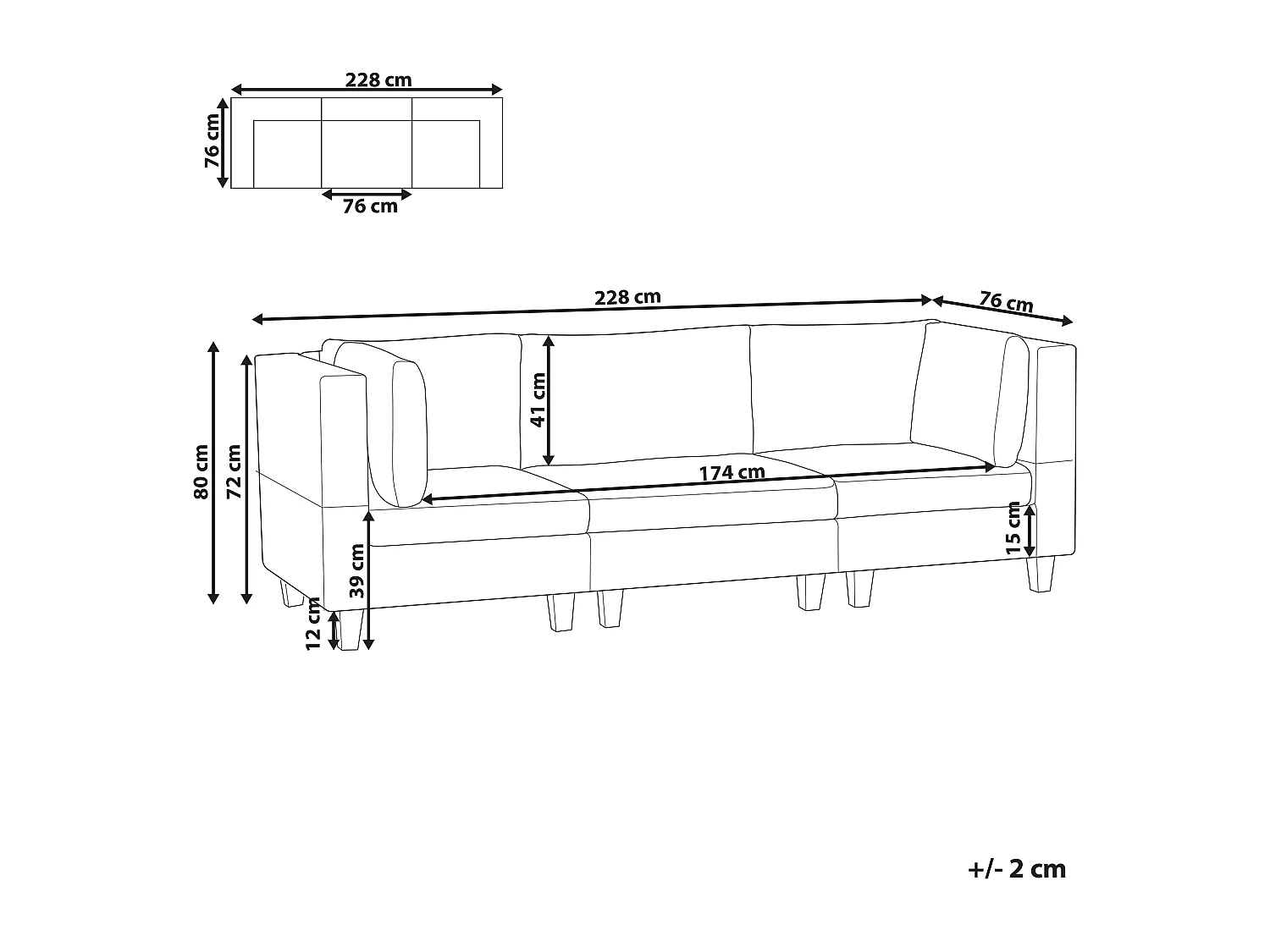 Modulaire bank UNSTAD Stof Zwart 3-zitter