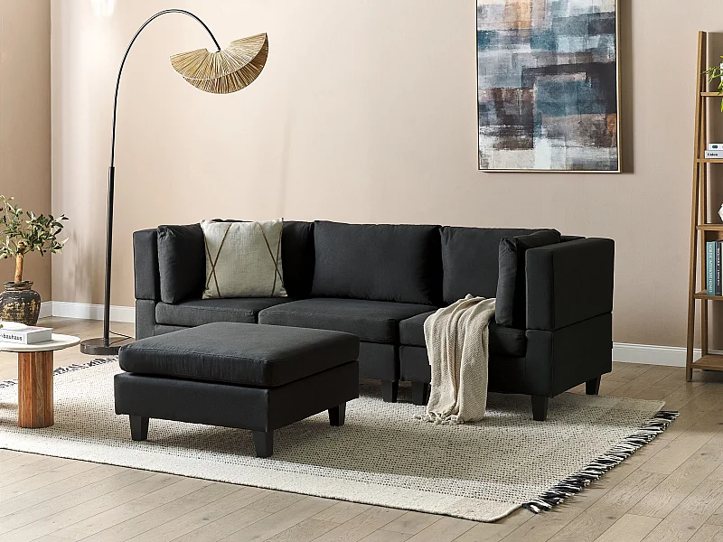 Sofa modułowa UNSTAD Czarny z otomaną dla 3 osób