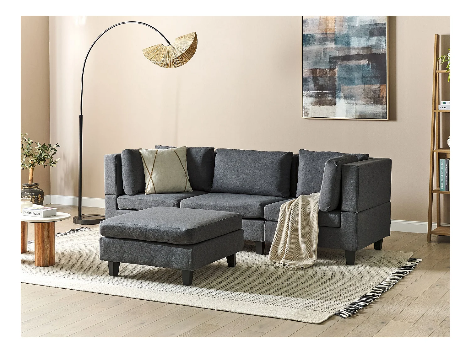 Canapé modulable 3 places UNSTAD Tissu Gris foncé avec ottoman