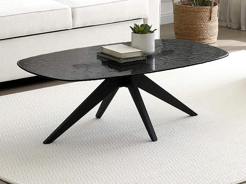 Table basse en verre trempé bullé et métal - Noir - LEGRIO de Maison Céphy