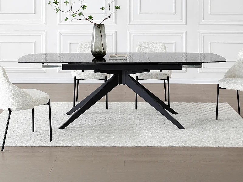 Stół do jadalni rozkładany dla 6 do 10 osób z falistego szkła hartowanego i metalu - Czarny - LEGRIO marki Maison Céphy
