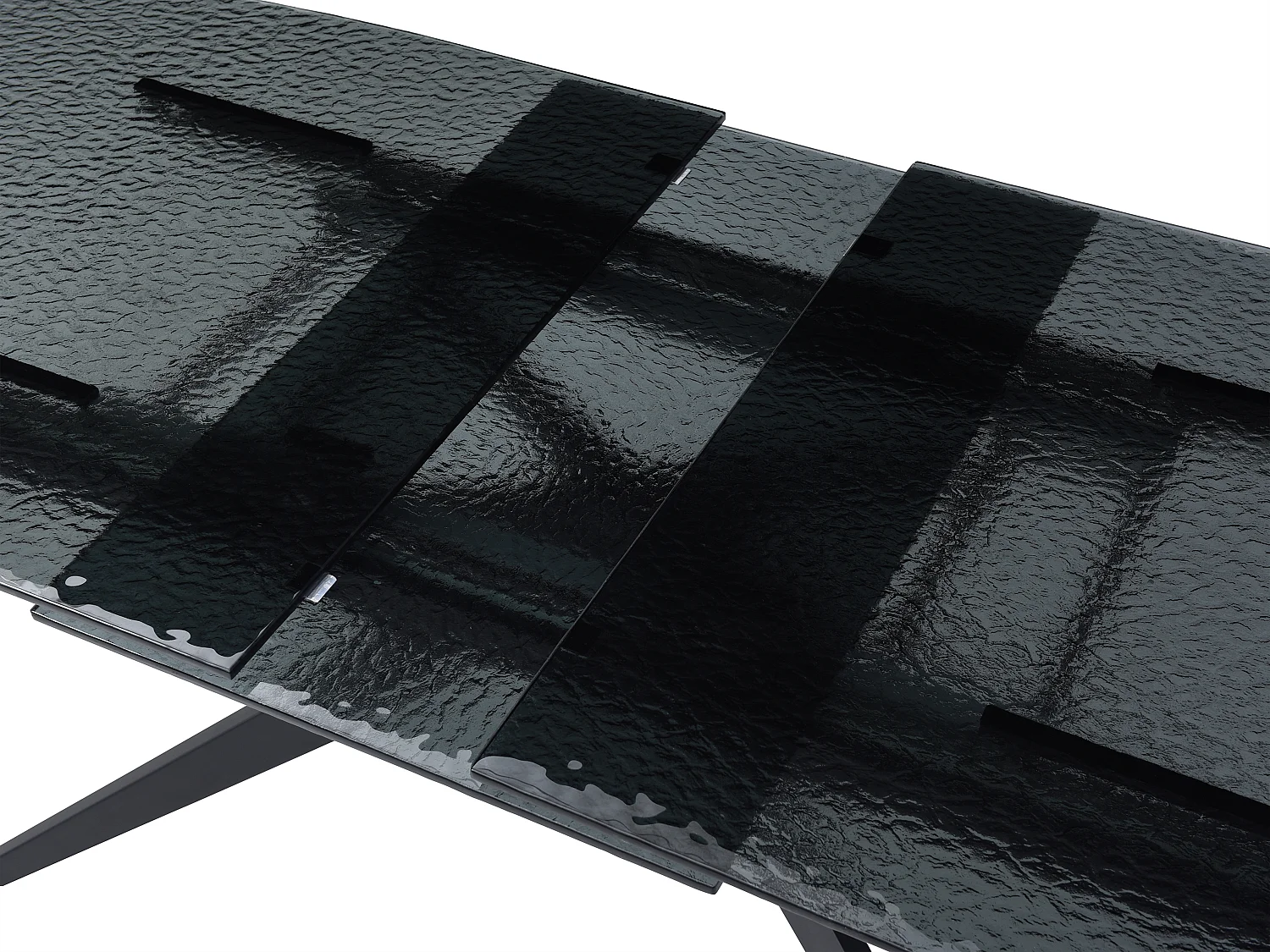 Stół do jadalni rozkładany dla 6 do 10 osób z falistego szkła hartowanego i metalu - Czarny - LEGRIO marki Maison Céphy