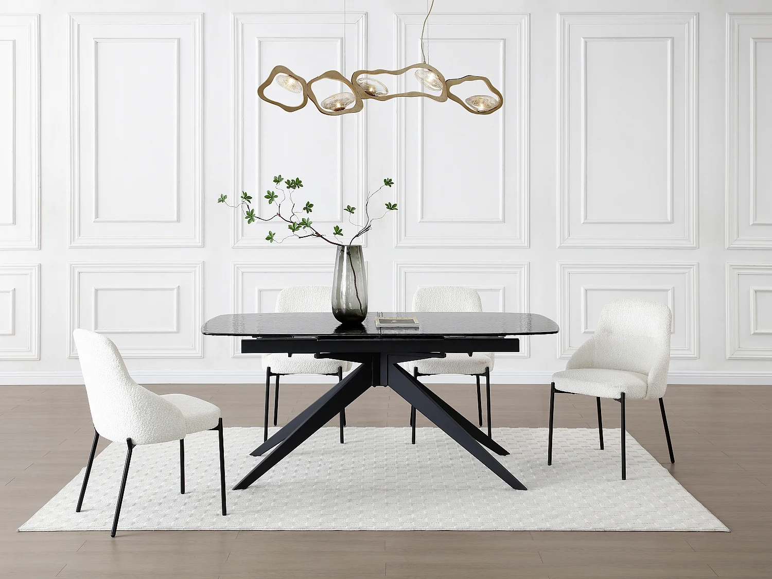 Table à manger extensible 6 à 10 personnes en verre trempé bullé et métal - Noir - LEGRIO de Maison Céphy