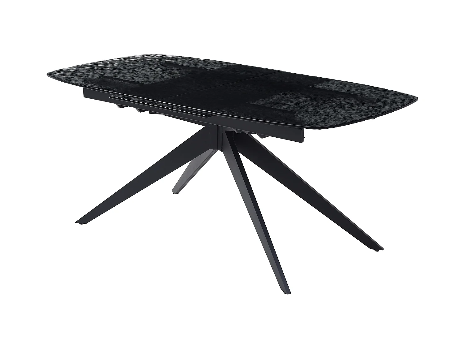 Verlengbare eettafel van 6 tot 10 plaatsen van gehard glas met structuur en metaal - Zwart - LEGRIO van Maison Céphy